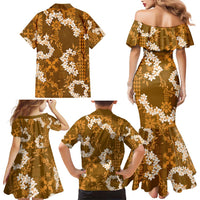Mokihana Maile and Ilima Leis Family Matching Mermaid Dress and Hawaiian Shirt Alani Hawaiian Tapa Quilt Pattern LT9 - Polynesian Pride