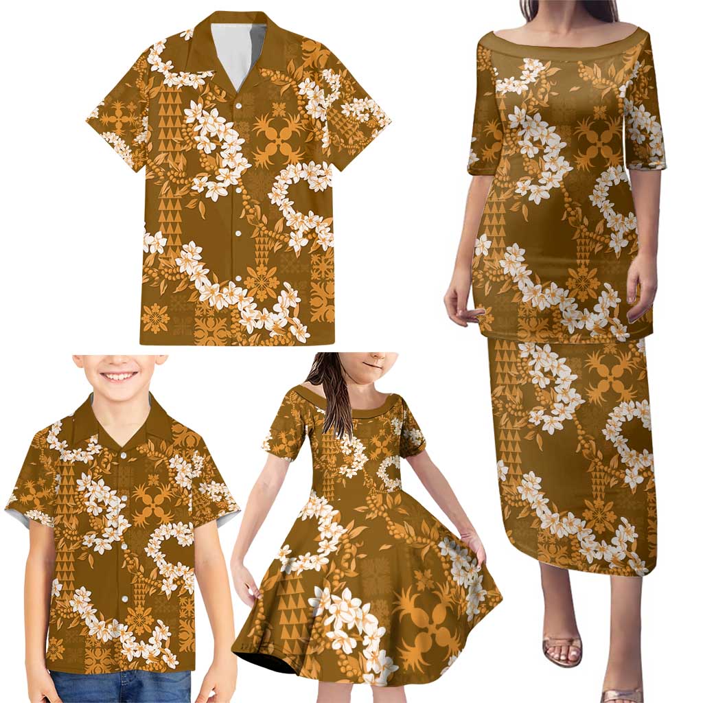 Mokihana Maile and Ilima Leis Family Matching Puletasi and Hawaiian Shirt Alani Hawaiian Tapa Quilt Pattern - Polynesian Pride
