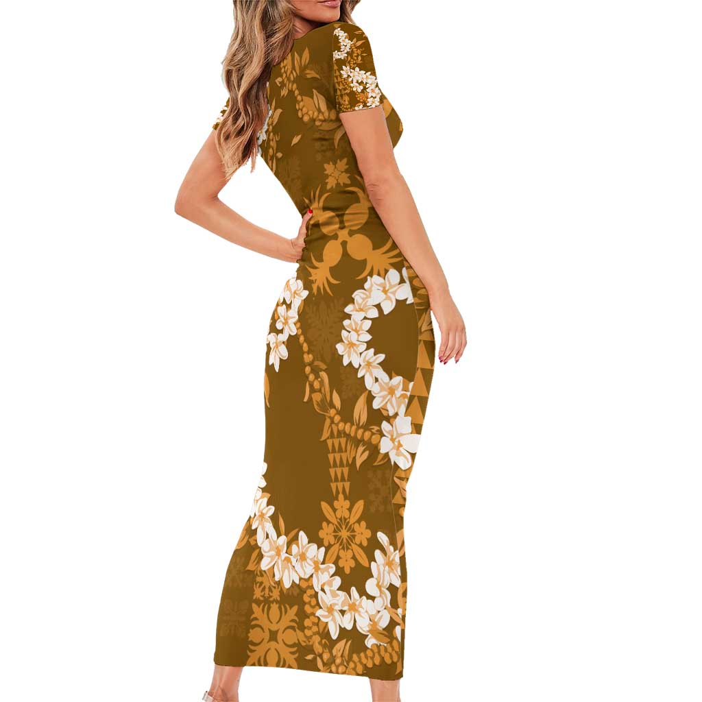 Mokihana Maile and Ilima Leis Family Matching Short Sleeve Bodycon Dress and Hawaiian Shirt Alani Hawaiian Tapa Quilt Pattern LT9 - Polynesian Pride