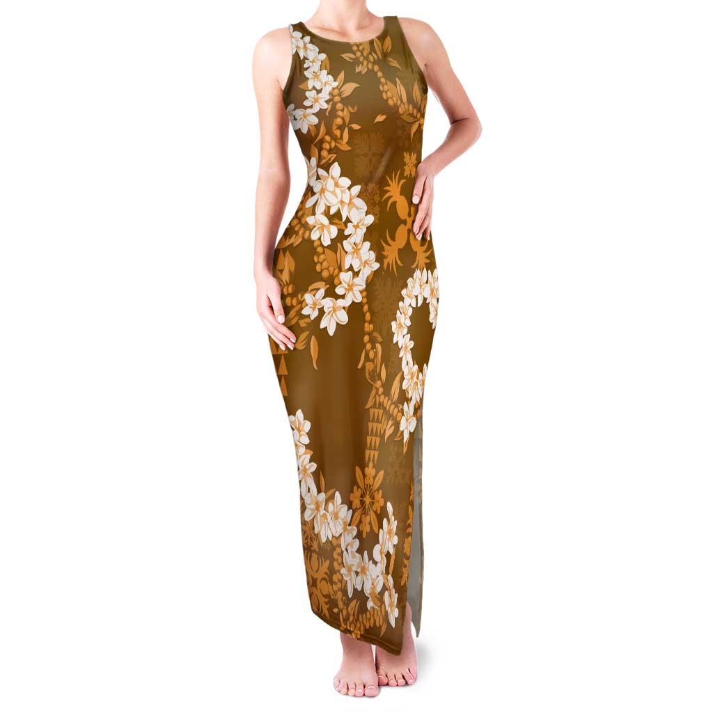 Mokihana Maile and Ilima Leis Family Matching Tank Maxi Dress and Hawaiian Shirt Alani Hawaiian Tapa Quilt Pattern LT9 Mom's Dress Gold - Polynesian Pride