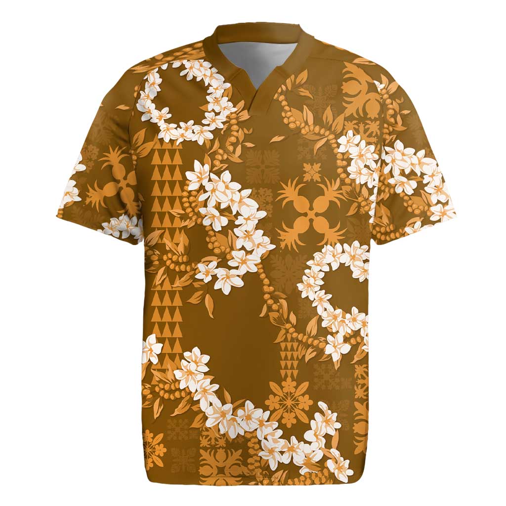 Mokihana Maile and Ilima Leis Rugby Jersey Alani Hawaiian Tapa Quilt Pattern - Polynesian Pride