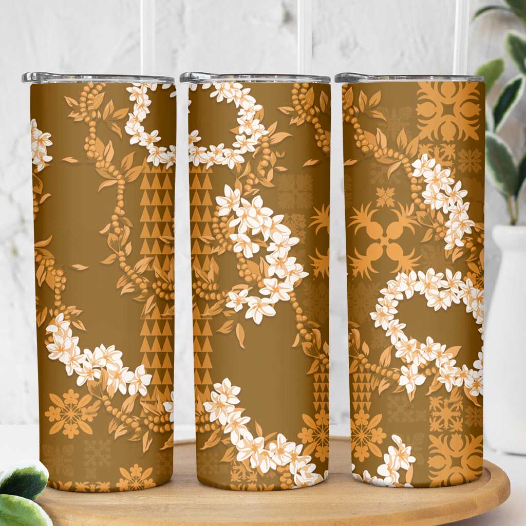 Mokihana Maile and Ilima Leis Skinny Tumbler Alani Hawaiian Tapa Quilt Pattern LT9 - Polynesian Pride