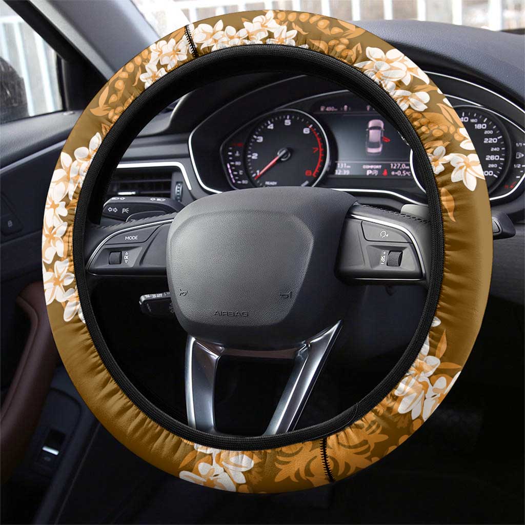 Mokihana Maile and Ilima Leis Steering Wheel Cover Alani Hawaiian Tapa Quilt Pattern - Polynesian Pride