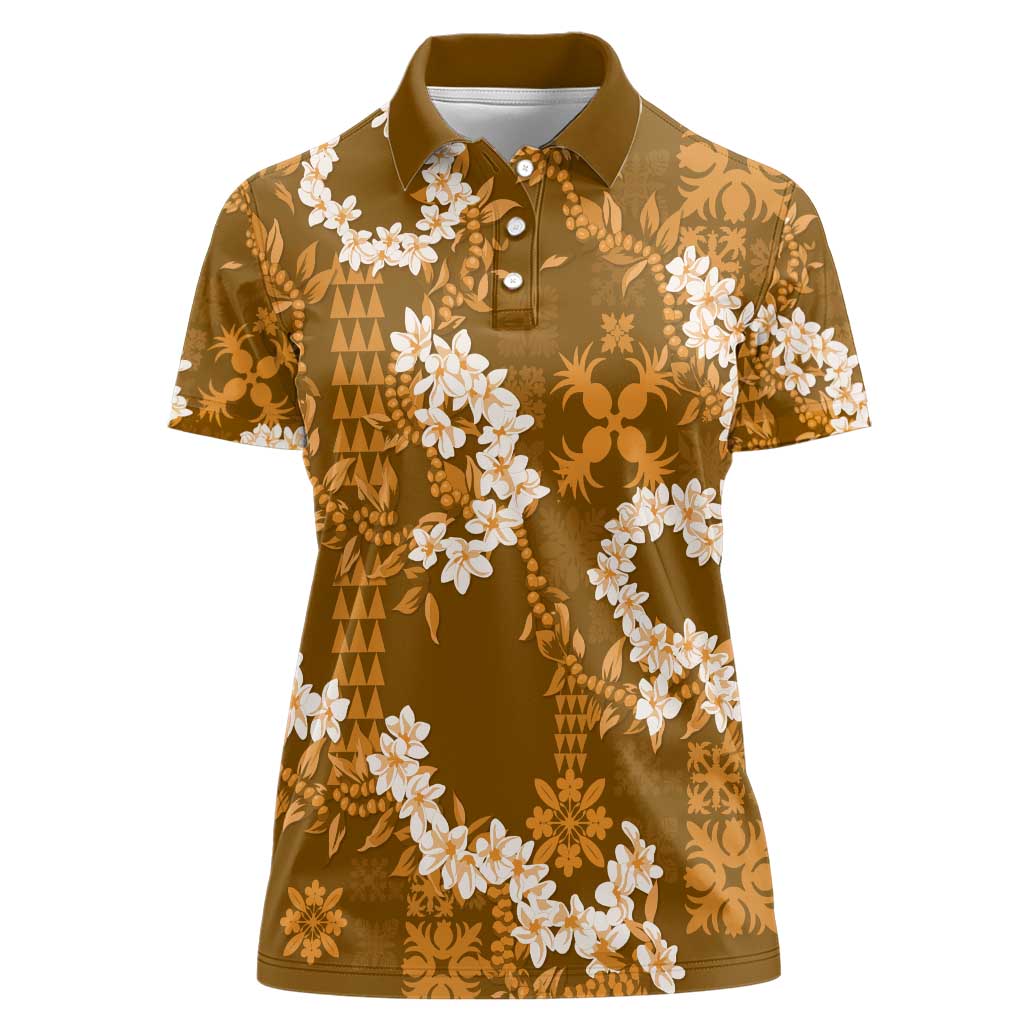 Mokihana Maile and Ilima Leis Women Polo Shirt Alani Hawaiian Tapa Quilt Pattern - Polynesian Pride
