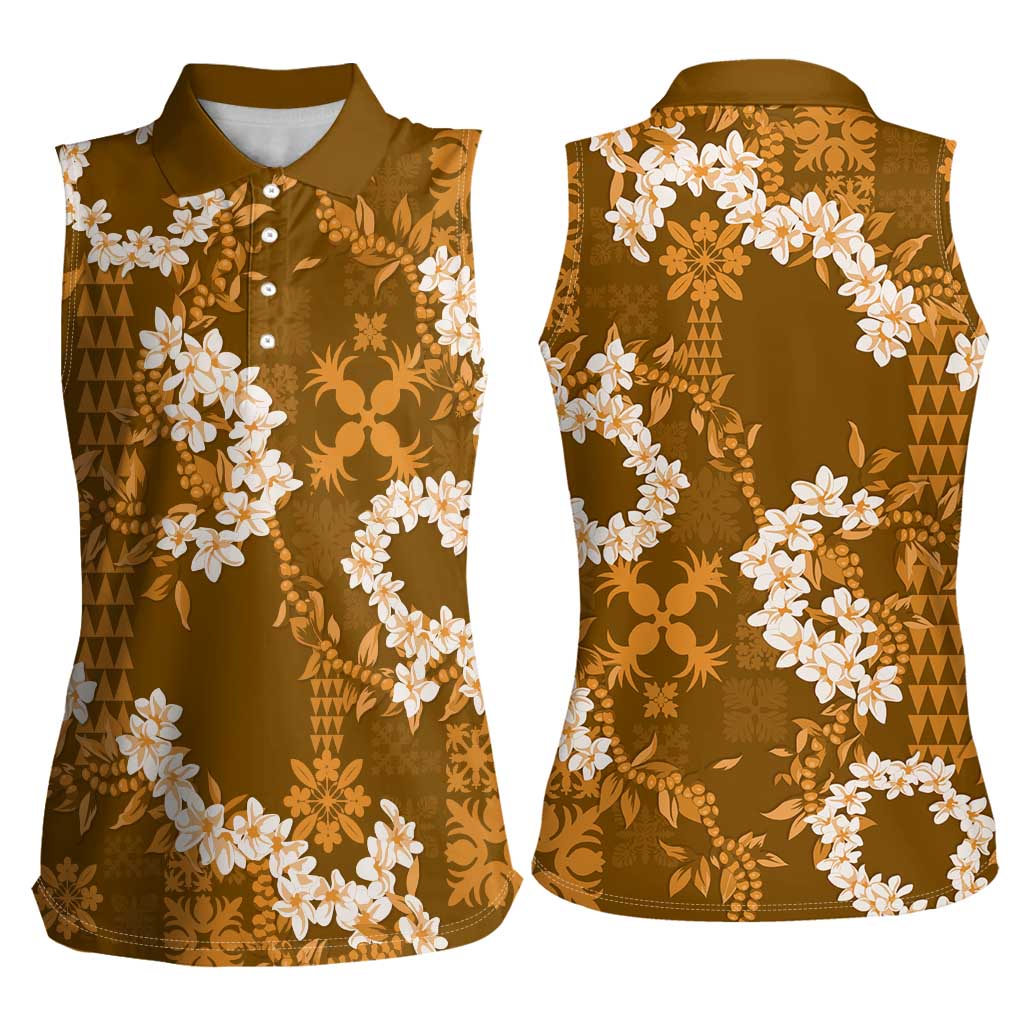 Mokihana Maile and Ilima Leis Women Sleeveless Polo Shirt Alani Hawaiian Tapa Quilt Pattern LT9 - Polynesian Pride