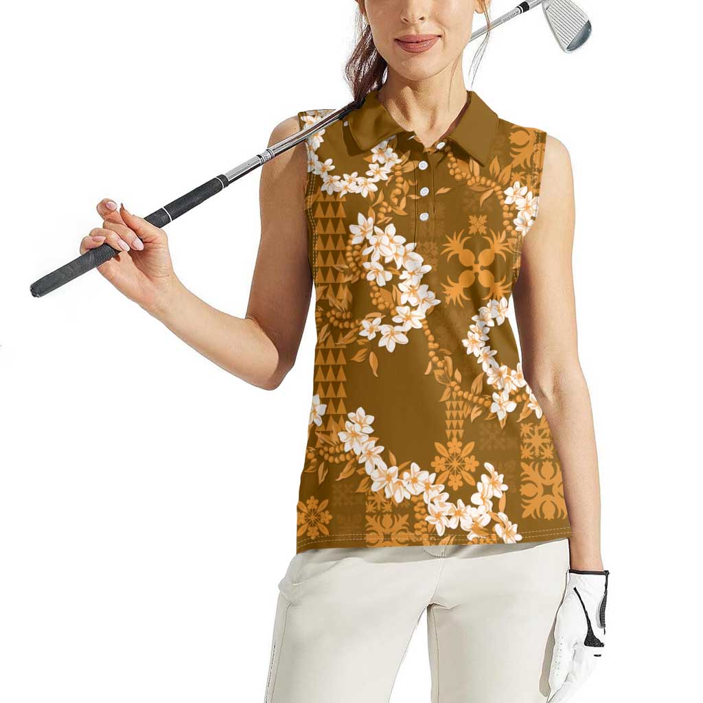 Mokihana Maile and Ilima Leis Women Sleeveless Polo Shirt Alani Hawaiian Tapa Quilt Pattern LT9 - Polynesian Pride