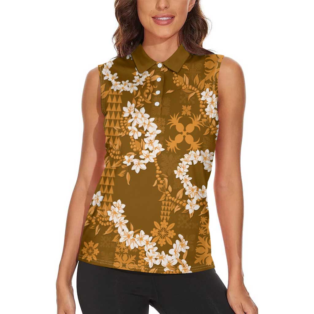 Mokihana Maile and Ilima Leis Women Sleeveless Polo Shirt Alani Hawaiian Tapa Quilt Pattern LT9 - Polynesian Pride