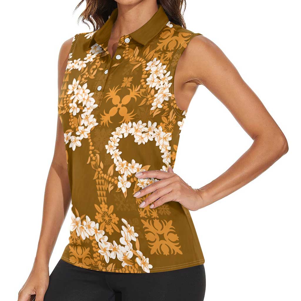 Mokihana Maile and Ilima Leis Women Sleeveless Polo Shirt Alani Hawaiian Tapa Quilt Pattern LT9 - Polynesian Pride