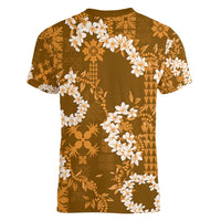 Mokihana Maile and Ilima Leis Women V-Neck T-Shirt Alani Hawaiian Tapa Quilt Pattern LT9 - Polynesian Pride
