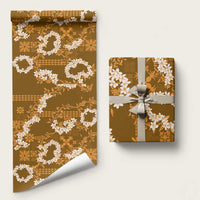 Mokihana Maile and Ilima Leis Wrapping Paper Alani Hawaiian Tapa Quilt Pattern LT9 58" × 23" Gold - Polynesian Pride