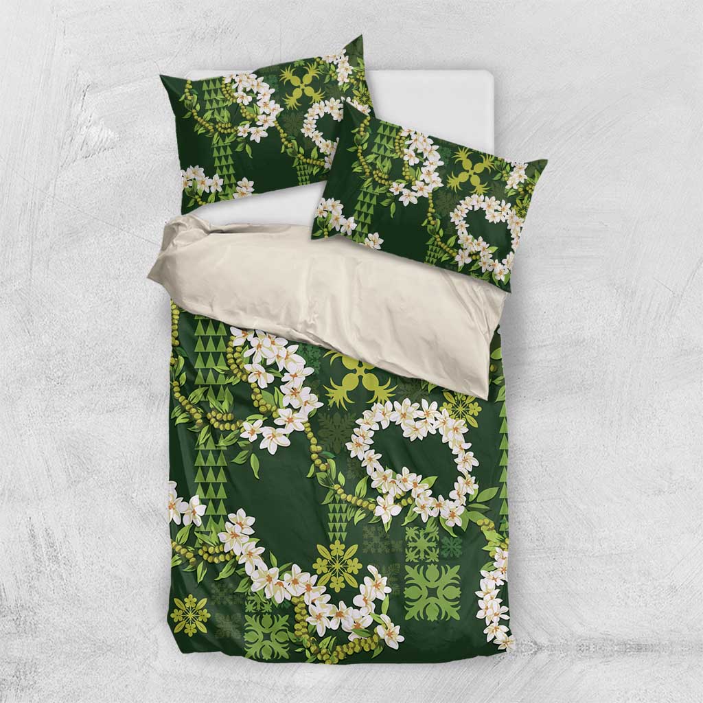Mokihana Maile and Ilima Leis Bedding Set Omaʻomaʻo Hawaiian Tapa Quilt Pattern - Polynesian Pride