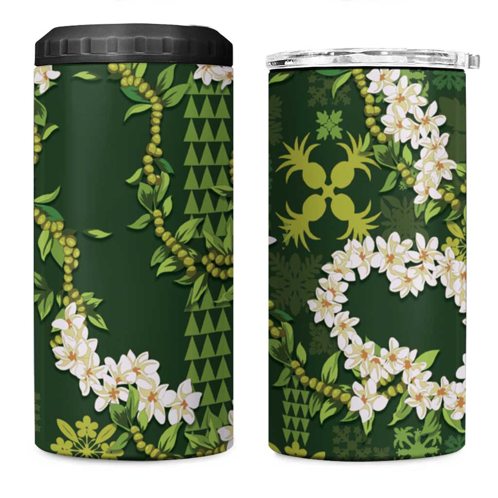 Mokihana Maile and Ilima Leis 4 in 1 Can Cooler Tumbler Omaʻomaʻo Hawaiian Tapa Quilt Pattern LT9 One Size: 16 oz Green - Polynesian Pride