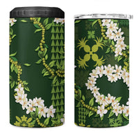 Mokihana Maile and Ilima Leis 4 in 1 Can Cooler Tumbler Omaʻomaʻo Hawaiian Tapa Quilt Pattern LT9 One Size: 16 oz Green - Polynesian Pride