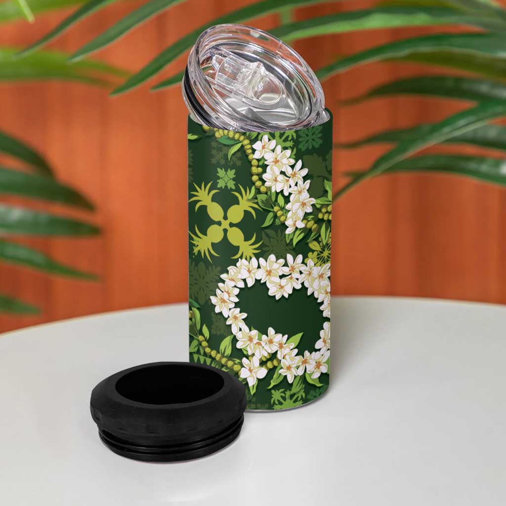 Mokihana Maile and Ilima Leis 4 in 1 Can Cooler Tumbler Omaʻomaʻo Hawaiian Tapa Quilt Pattern LT9 - Polynesian Pride