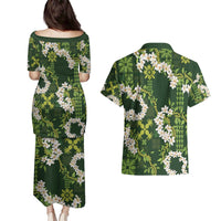 Mokihana Maile and Ilima Leis Couples Matching Puletasi and Hawaiian Shirt Omaʻomaʻo Hawaiian Tapa Quilt Pattern LT9 - Polynesian Pride