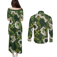 Mokihana Maile and Ilima Leis Couples Matching Puletasi and Long Sleeve Button Shirt Omaʻomaʻo Hawaiian Tapa Quilt Pattern LT9 - Polynesian Pride