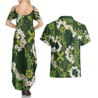 Mokihana Maile and Ilima Leis Couples Matching Summer Maxi Dress and Hawaiian Shirt Omaʻomaʻo Hawaiian Tapa Quilt Pattern LT9 - Polynesian Pride