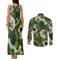 Mokihana Maile and Ilima Leis Couples Matching Tank Maxi Dress and Long Sleeve Button Shirt Omaʻomaʻo Hawaiian Tapa Quilt Pattern LT9 - Polynesian Pride
