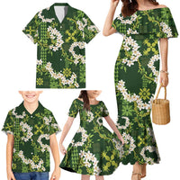 Mokihana Maile and Ilima Leis Family Matching Mermaid Dress and Hawaiian Shirt Omaʻomaʻo Hawaiian Tapa Quilt Pattern LT9 - Polynesian Pride