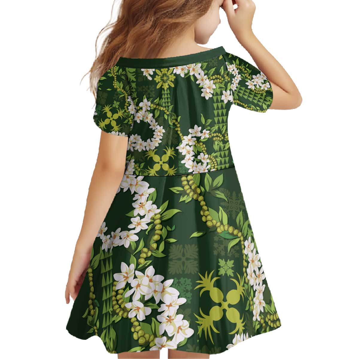 Mokihana Maile and Ilima Leis Family Matching Off The Shoulder Long Sleeve Dress and Hawaiian Shirt Omaʻomaʻo Hawaiian Tapa Quilt Pattern LT9 - Polynesian Pride