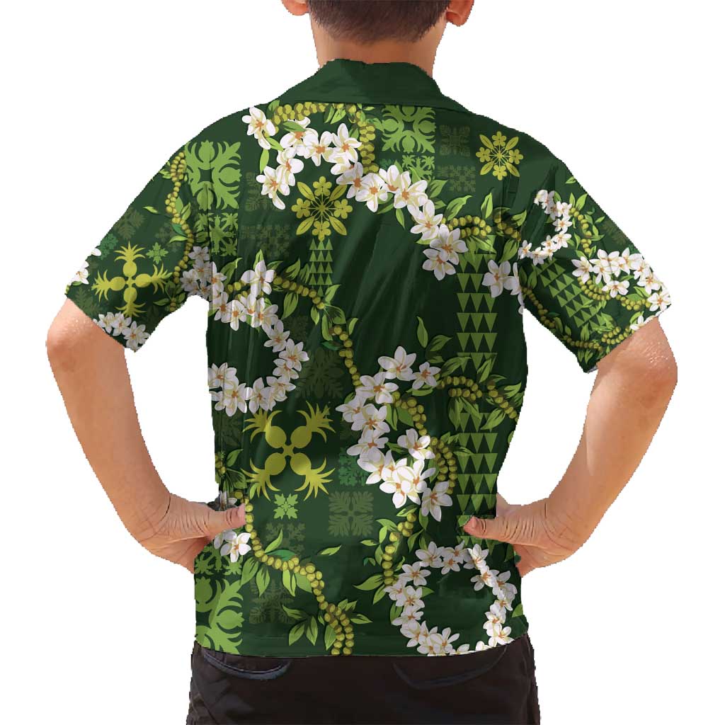 Mokihana Maile and Ilima Leis Family Matching Off Shoulder Maxi Dress and Hawaiian Shirt Omaʻomaʻo Hawaiian Tapa Quilt Pattern LT9 - Polynesian Pride