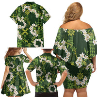 Mokihana Maile and Ilima Leis Family Matching Off Shoulder Short Dress and Hawaiian Shirt Omaʻomaʻo Hawaiian Tapa Quilt Pattern LT9 - Polynesian Pride