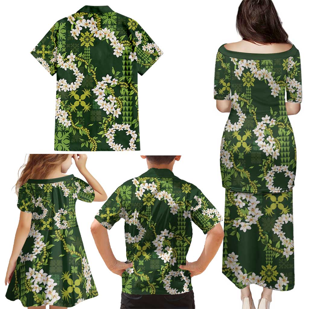 Mokihana Maile and Ilima Leis Family Matching Puletasi and Hawaiian Shirt Omaʻomaʻo Hawaiian Tapa Quilt Pattern LT9 - Polynesian Pride