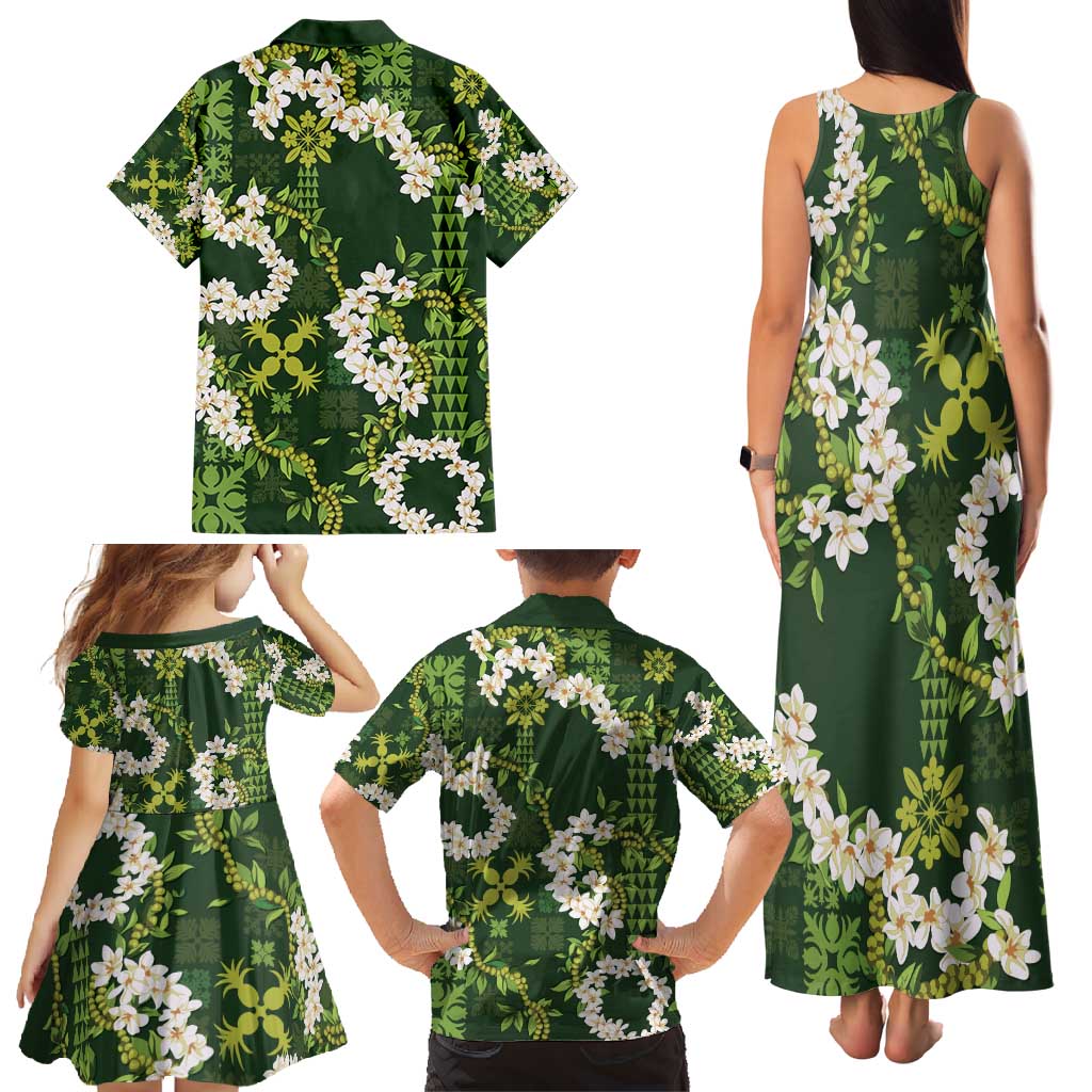 Mokihana Maile and Ilima Leis Family Matching Tank Maxi Dress and Hawaiian Shirt Omaʻomaʻo Hawaiian Tapa Quilt Pattern LT9 - Polynesian Pride