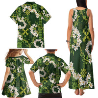 Mokihana Maile and Ilima Leis Family Matching Tank Maxi Dress and Hawaiian Shirt Omaʻomaʻo Hawaiian Tapa Quilt Pattern LT9 - Polynesian Pride