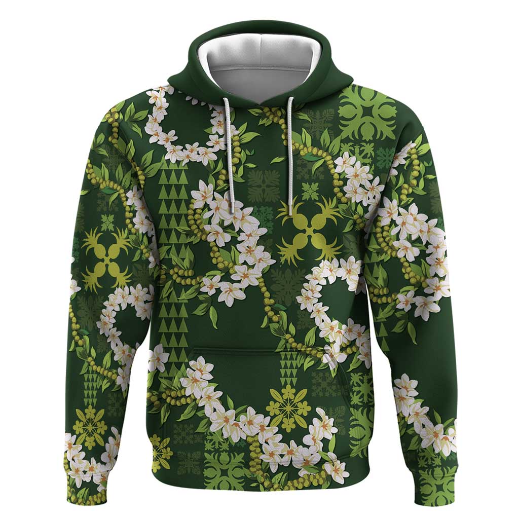 Mokihana Maile and Ilima Leis Hoodie Omaʻomaʻo Hawaiian Tapa Quilt Pattern - Polynesian Pride
