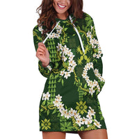 Mokihana Maile and Ilima Leis Hoodie Dress Omaʻomaʻo Hawaiian Tapa Quilt Pattern LT9 Green - Polynesian Pride