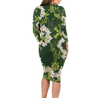 Mokihana Maile and Ilima Leis Long Sleeve Bodycon Dress Omaʻomaʻo Hawaiian Tapa Quilt Pattern LT9 - Polynesian Pride