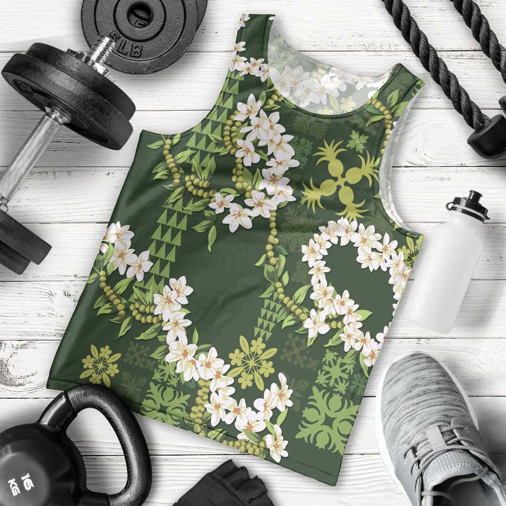 Mokihana Maile and Ilima Leis Men Tank Top Omaʻomaʻo Hawaiian Tapa Quilt Pattern LT9 - Polynesian Pride