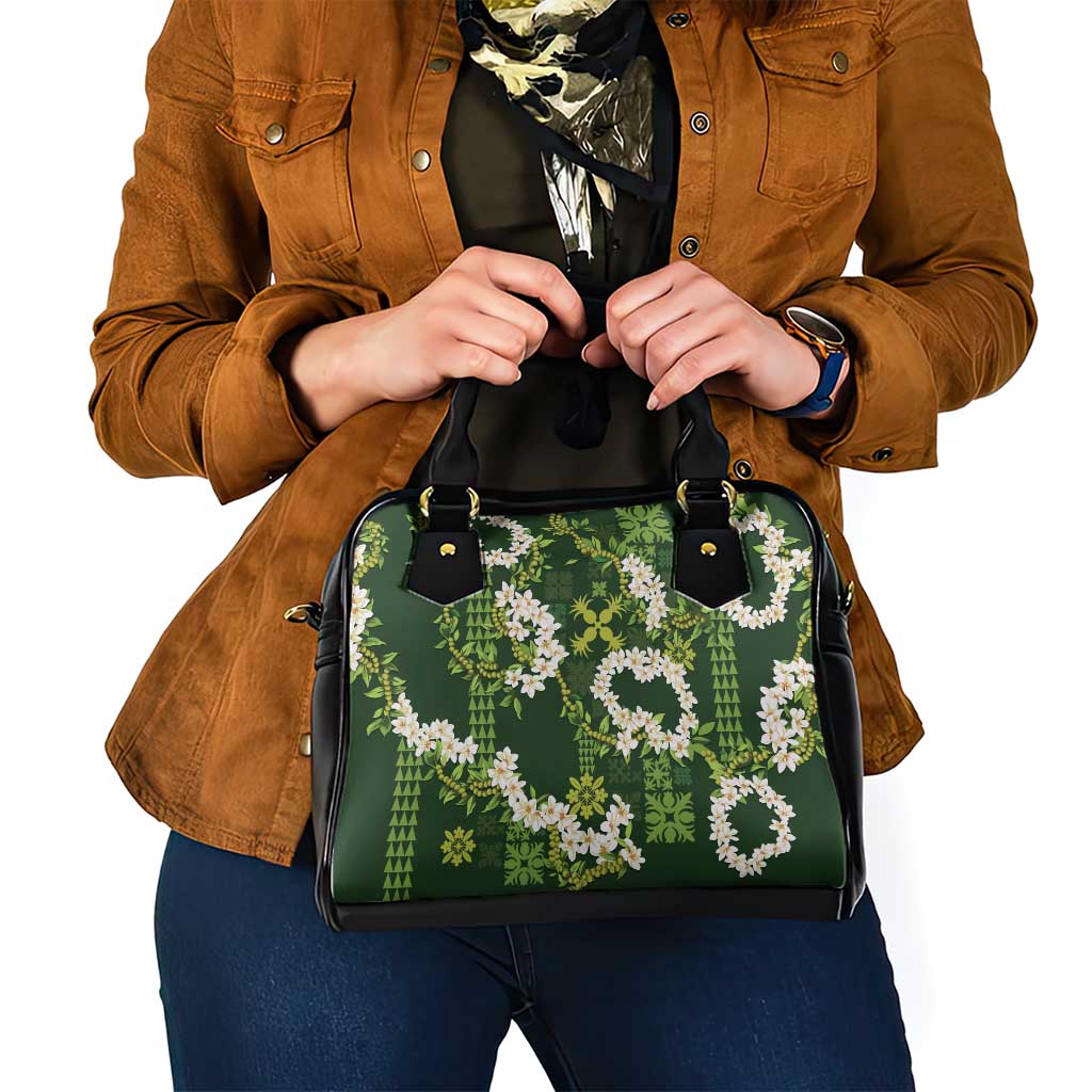 Mokihana Maile and Ilima Leis Shoulder Handbag Omaʻomaʻo Hawaiian Tapa Quilt Pattern - Polynesian Pride