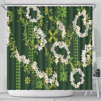 Mokihana Maile and Ilima Leis Shower Curtain Omaʻomaʻo Hawaiian Tapa Quilt Pattern LT9 - Polynesian Pride