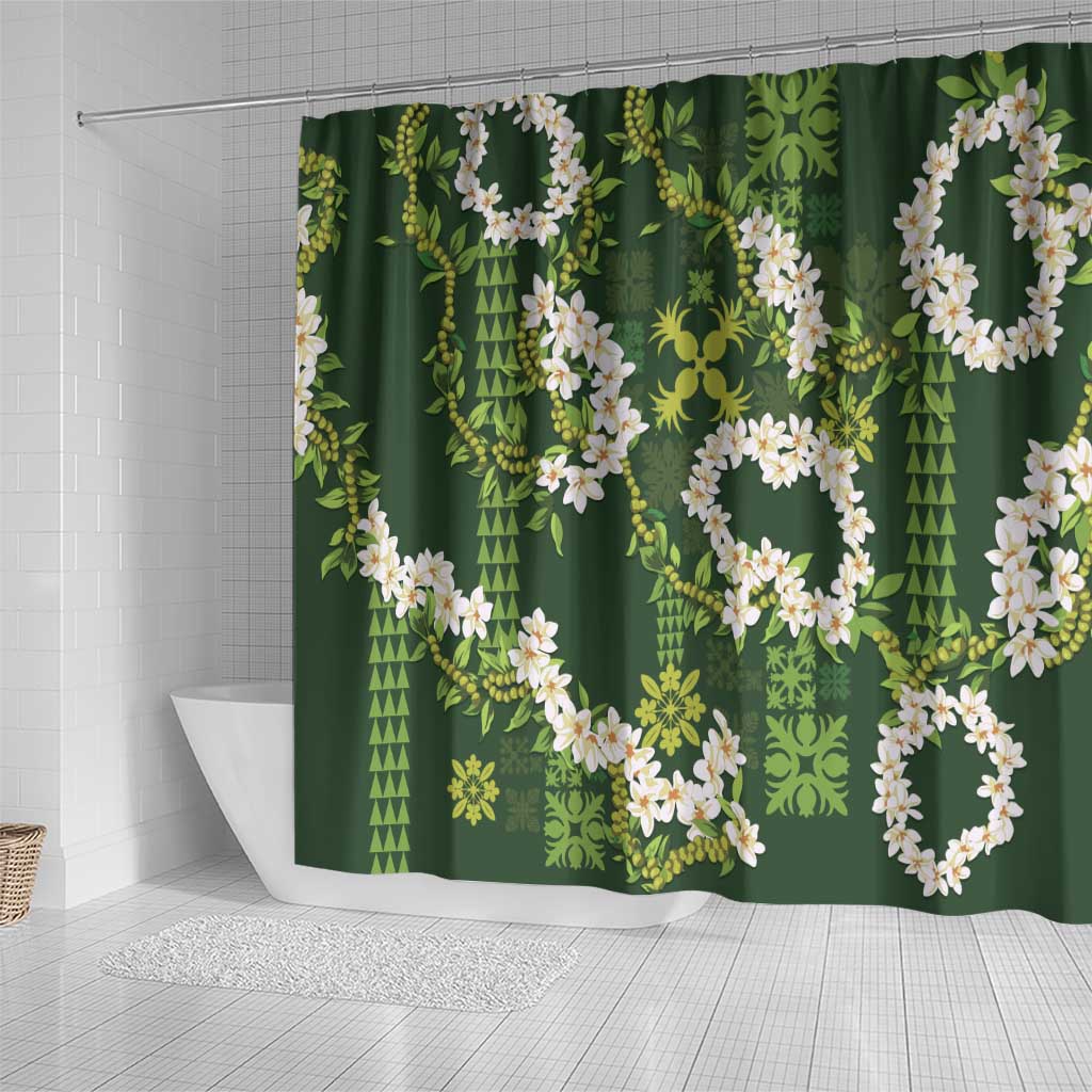 Mokihana Maile and Ilima Leis Shower Curtain Omaʻomaʻo Hawaiian Tapa Quilt Pattern LT9 - Polynesian Pride