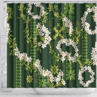 Mokihana Maile and Ilima Leis Shower Curtain Omaʻomaʻo Hawaiian Tapa Quilt Pattern LT9 - Polynesian Pride