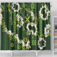 Mokihana Maile and Ilima Leis Shower Curtain Omaʻomaʻo Hawaiian Tapa Quilt Pattern LT9 - Polynesian Pride