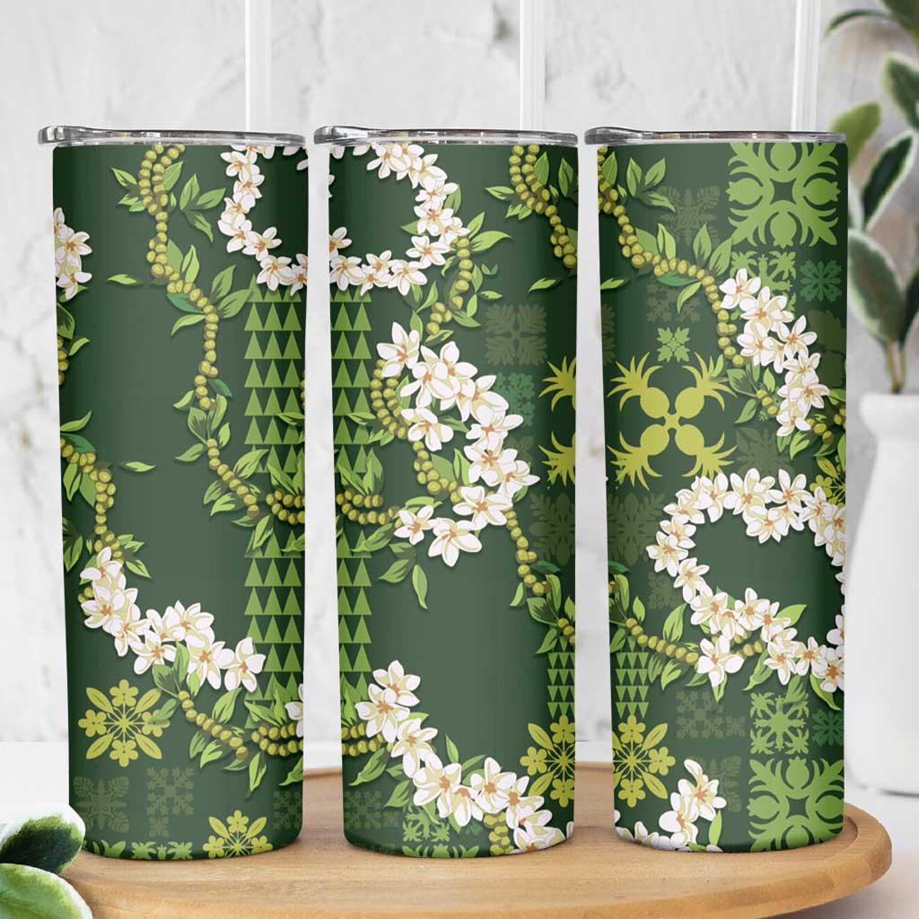 Mokihana Maile and Ilima Leis Skinny Tumbler Omaʻomaʻo Hawaiian Tapa Quilt Pattern LT9 - Polynesian Pride