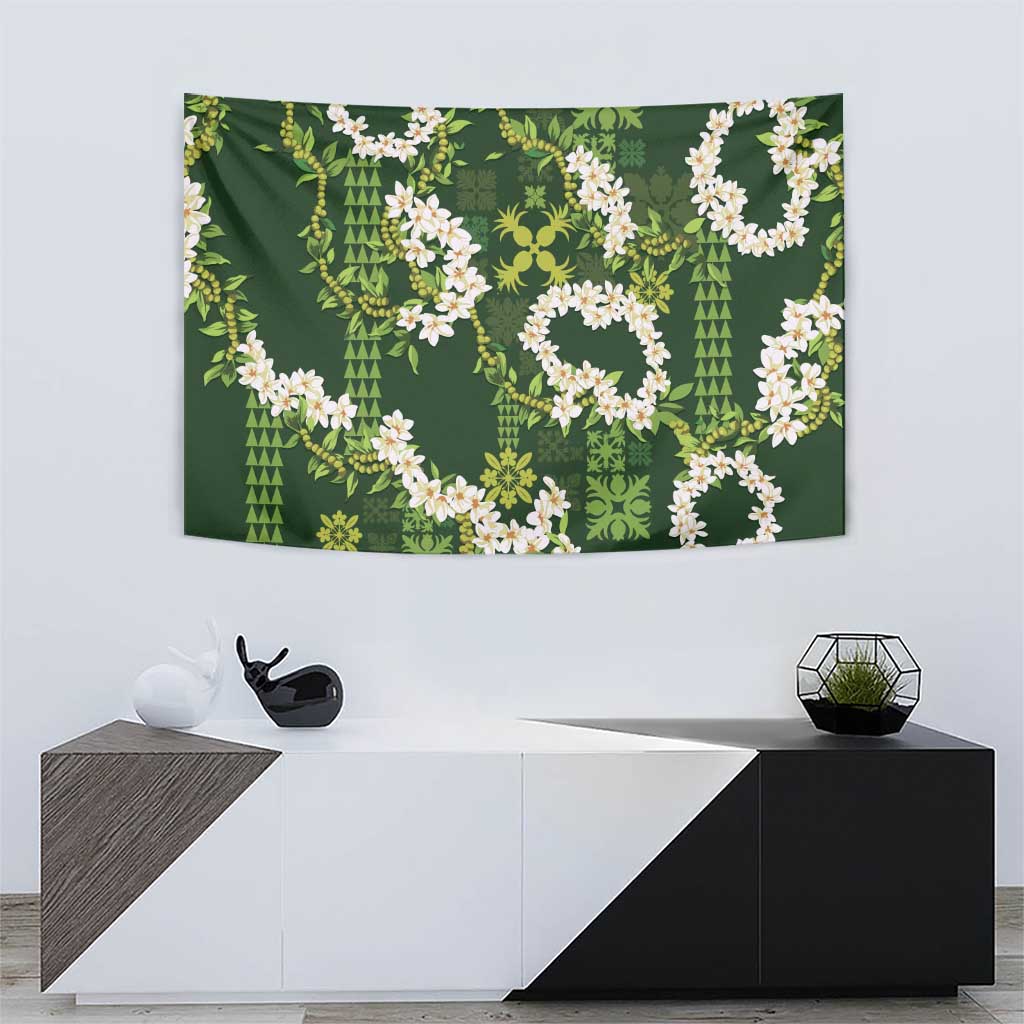Mokihana Maile and Ilima Leis Tapestry Omaʻomaʻo Hawaiian Tapa Quilt Pattern - Polynesian Pride
