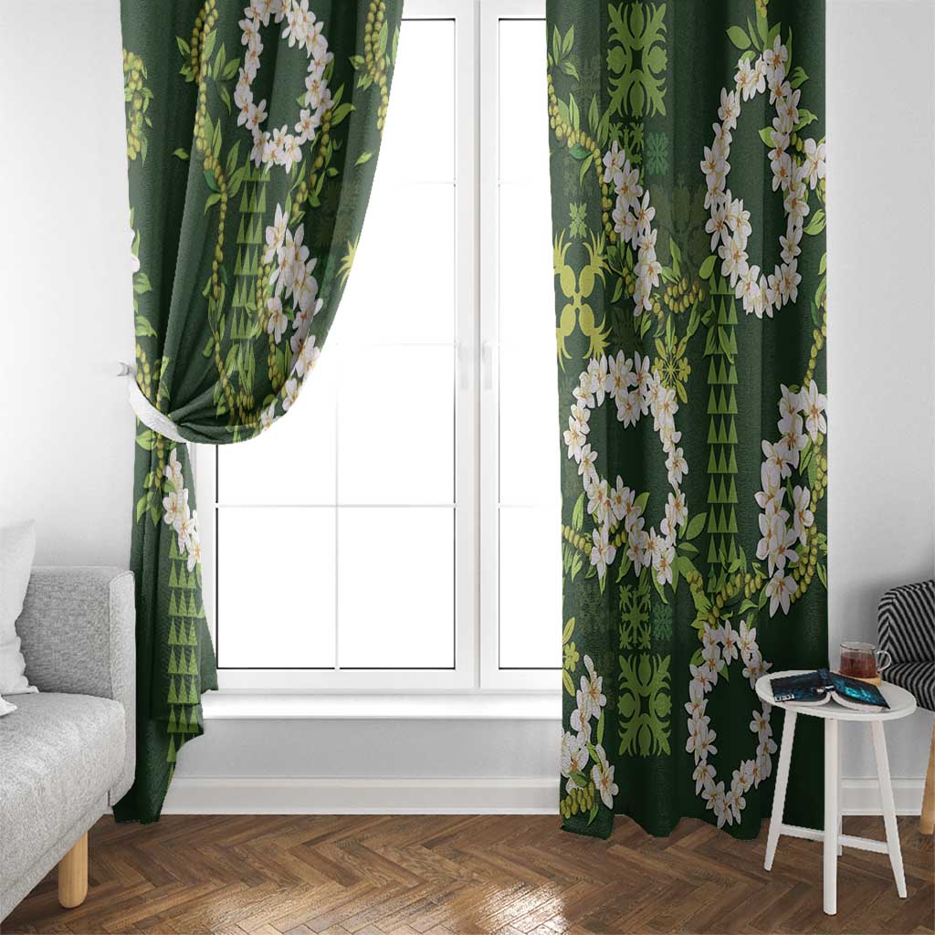 Mokihana Maile and Ilima Leis Window Curtain Omaʻomaʻo Hawaiian Tapa Quilt Pattern - Polynesian Pride