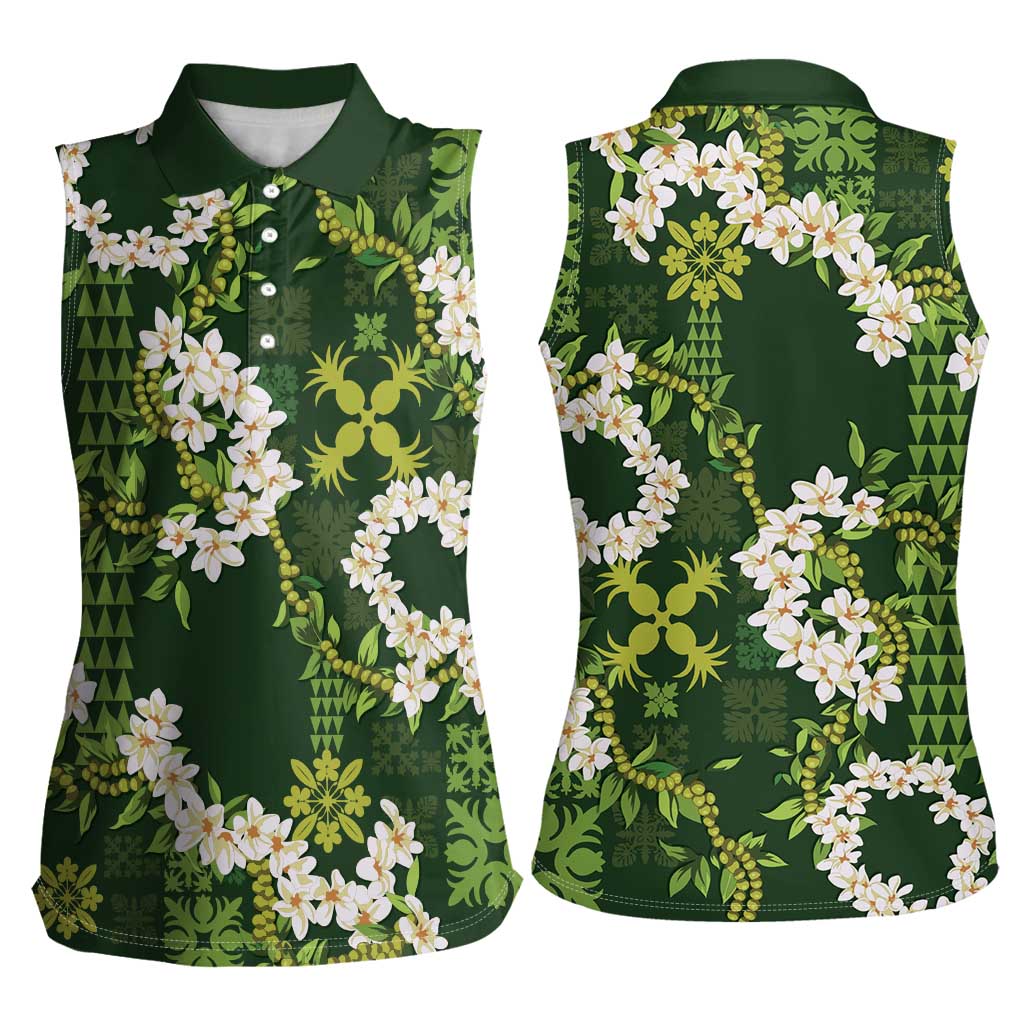 Mokihana Maile and Ilima Leis Women Sleeveless Polo Shirt Omaʻomaʻo Hawaiian Tapa Quilt Pattern LT9 - Polynesian Pride