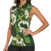Mokihana Maile and Ilima Leis Women Sleeveless Polo Shirt Omaʻomaʻo Hawaiian Tapa Quilt Pattern LT9 - Polynesian Pride