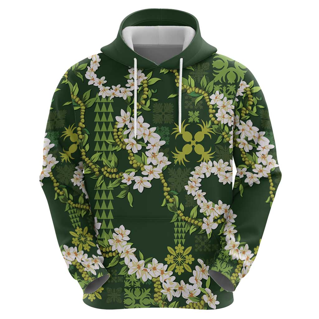 Mokihana Maile and Ilima Leis Zip Hoodie Omaʻomaʻo Hawaiian Tapa Quilt Pattern - Polynesian Pride