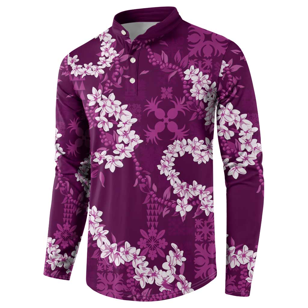 Mokihana Maile and Ilima Leis Button Sweatshirt Akala Hawaiian Tapa Quilt Pattern - Polynesian Pride