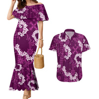 Mokihana Maile and Ilima Leis Couples Matching Mermaid Dress and Hawaiian Shirt Akala Hawaiian Tapa Quilt Pattern LT9 Pink - Polynesian Pride