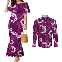 Mokihana Maile and Ilima Leis Couples Matching Mermaid Dress and Long Sleeve Button Shirt Akala Hawaiian Tapa Quilt Pattern LT9 Pink - Polynesian Pride