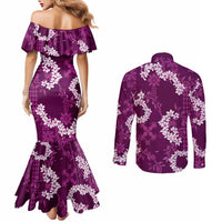 Mokihana Maile and Ilima Leis Couples Matching Mermaid Dress and Long Sleeve Button Shirt Akala Hawaiian Tapa Quilt Pattern LT9 - Polynesian Pride