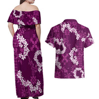 Mokihana Maile and Ilima Leis Couples Matching Off Shoulder Maxi Dress and Hawaiian Shirt Akala Hawaiian Tapa Quilt Pattern LT9 - Polynesian Pride