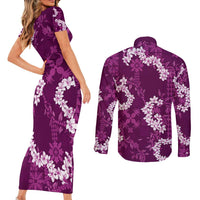 Mokihana Maile and Ilima Leis Couples Matching Short Sleeve Bodycon Dress and Long Sleeve Button Shirt Akala Hawaiian Tapa Quilt Pattern LT9 - Polynesian Pride